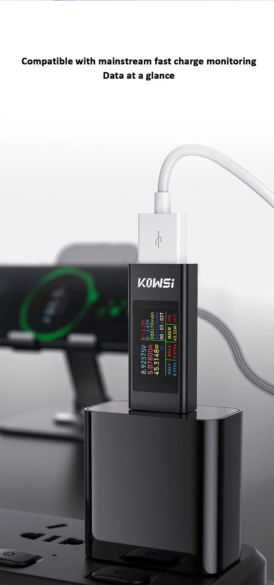 Description Picture 3 of itemKWS-MX23 USB Voltage Current Meters DC 4-30V 0-6.5A Current Voltage HD Digital Display Monitor Charger/Battery Capacity Tester