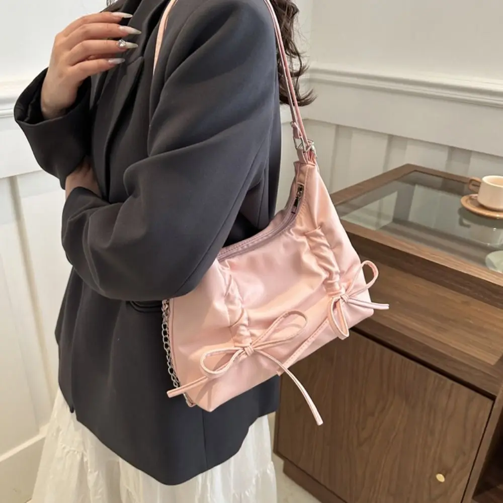 PU Leather Bowknot Shoulder Bag Portable Large Capacity Zipper Girl Crossbody Bag Message Bag Underarm Bag Bow Tote Bag Outdoor