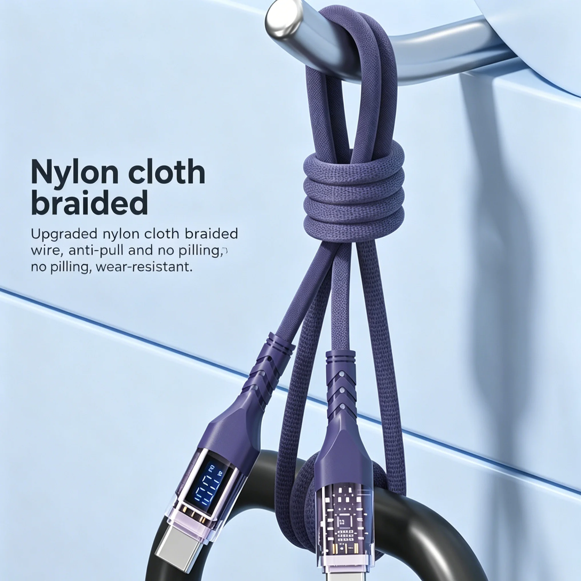 100W 디지털 디스플레이 USB-C to USB-C 고속 충전 케이블 투명 쉘 데이터 코드 1M 1.5M 보라색 타입-C 노트북 스마트폰용