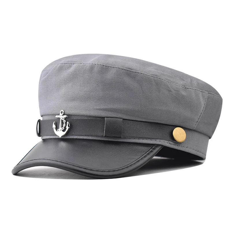 1PC Casual Summer Caps Woman Cotton Beret Flat Hats Captain Cap Trucker Vintage Red Black Dad Bone Male Women's Leather Hat