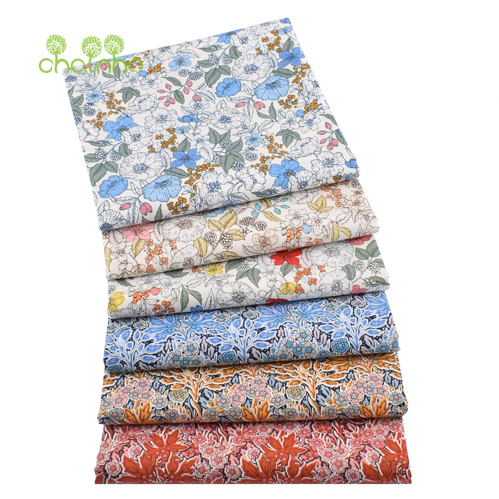 Chainho,Printed Plain Weave Poplin Cotton Fabric,DIY Sewing Quilting Material,Patchwork Cloth,3 Sizes,Floral Series,15PC75