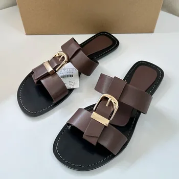 2026 Women Summer Flat Sandals Fashion Metal Buckle Strap Zapatos De Muje Brand Open Toe Casual Beach Roman Shoes for Ladies 1