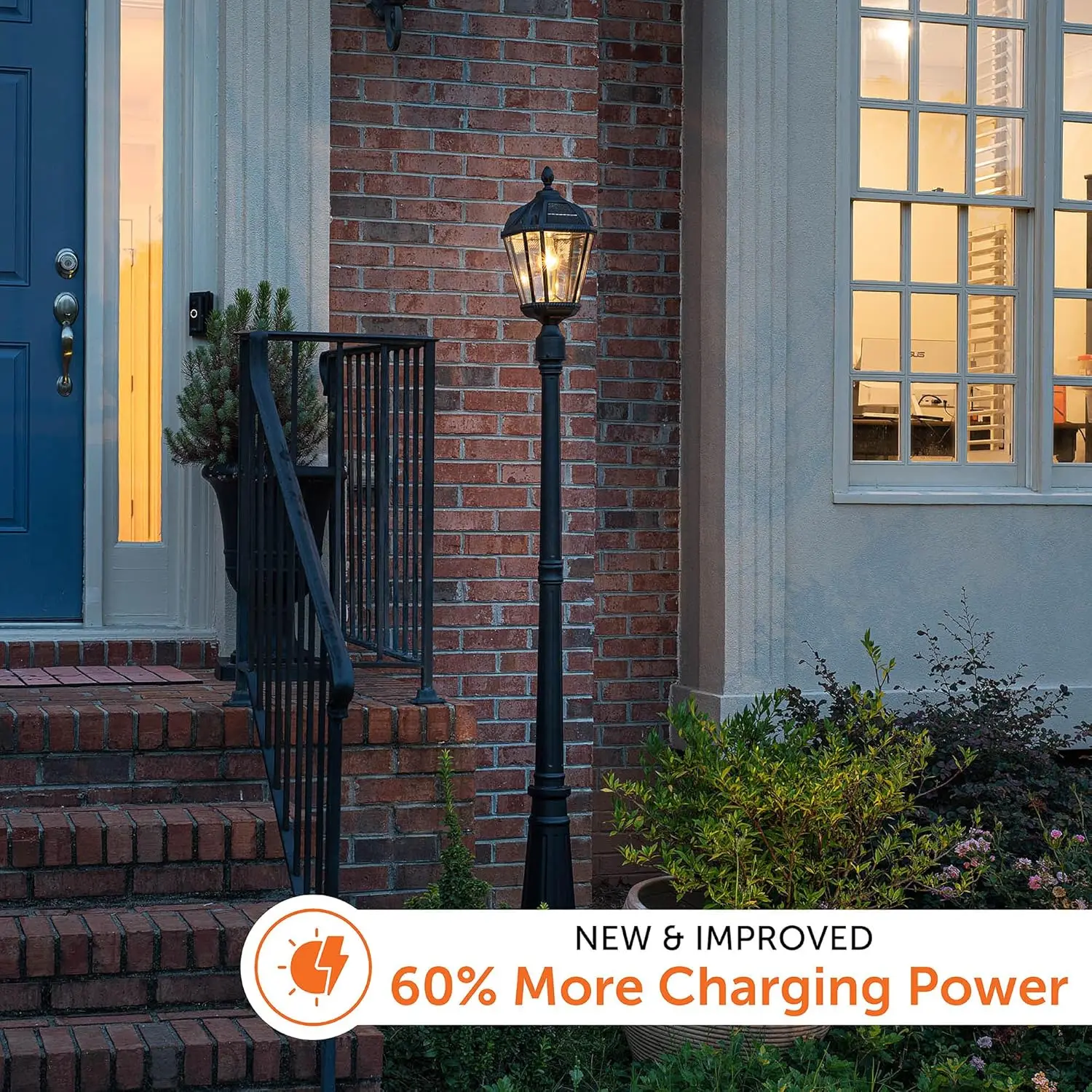 Solar Outdoor Lamp Post Light,Black Cast Aluminum and Beveled Glass Panels,Warm White LED with Omni-Direction Reflector, 87-inch 2