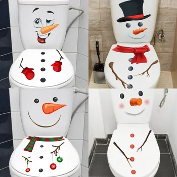 Snowman Christmas Toilet Stickers PVC Self-adhesive Waterproof 5 Types Wall Sticker Bathroom Decals Mural for Xmas Decoration 1