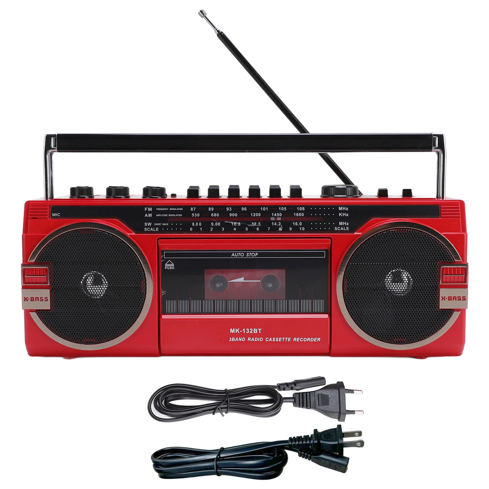 Radio Cassette Player Recorder Battery Operated Cassette Tape Player Recorder Red Bluetooth Speaker AC Powered for Outdoor