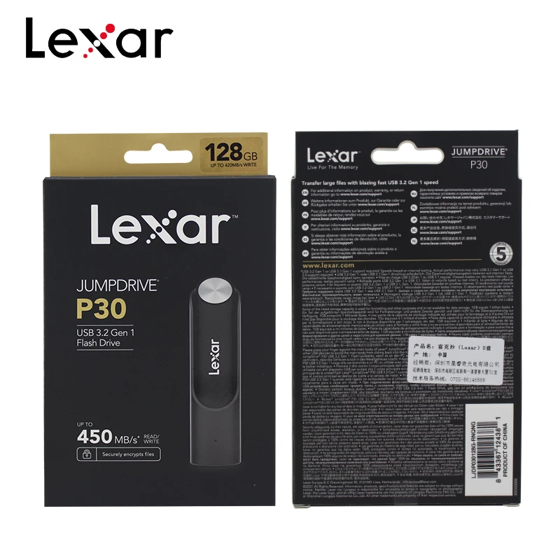 Lexar USB 3.2 JumpDrive Metal High Speed P30 Gen 1 Max 450MB/s USB Flash Drive 128GB 256GB 512GB 1TB Encryption Memory USB Stick