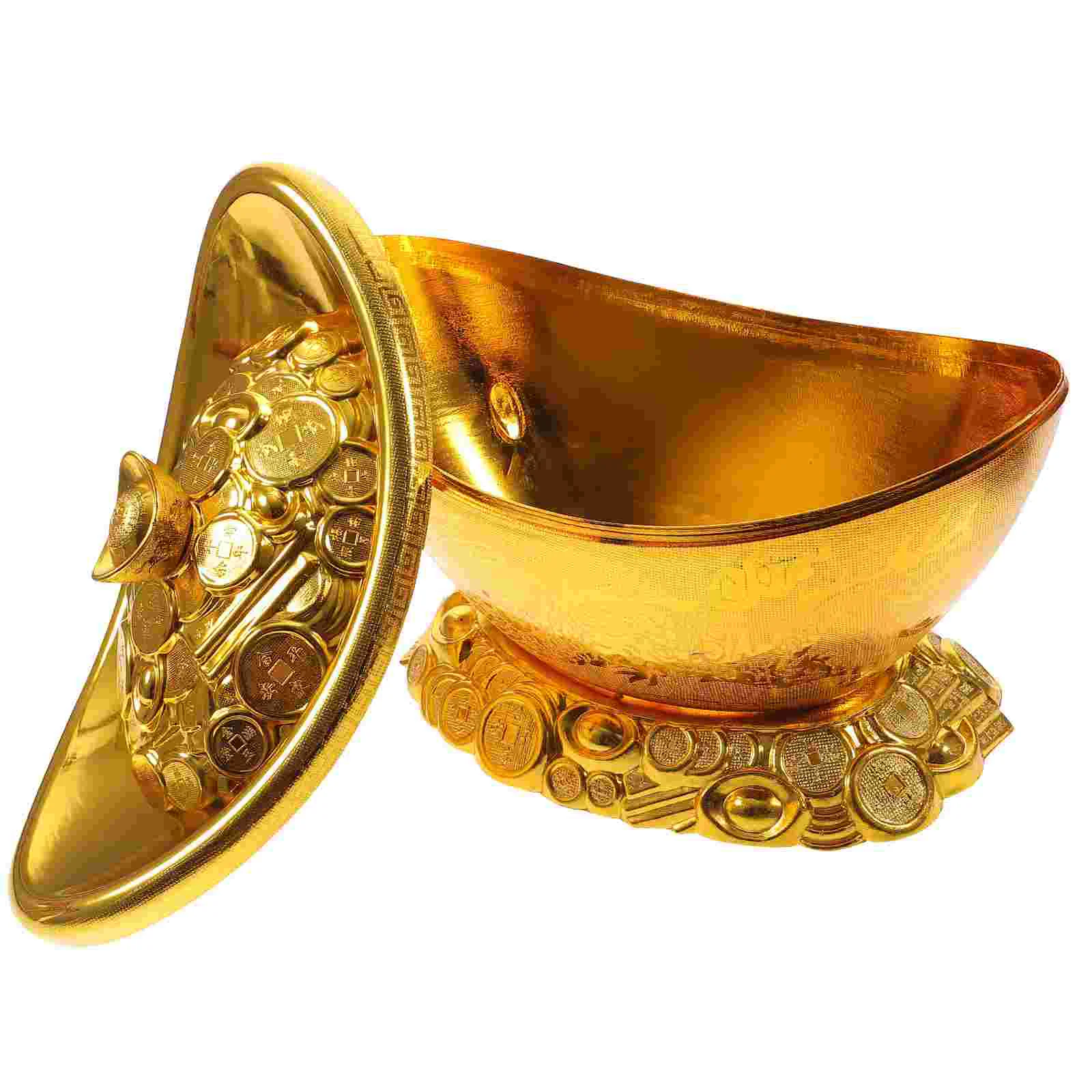 

Office Decor Golden Ingot Chinese Yuan Bao Feng Shui Lucky Money Candy Box Organizer Prosperity Wealth Charm Auspicious