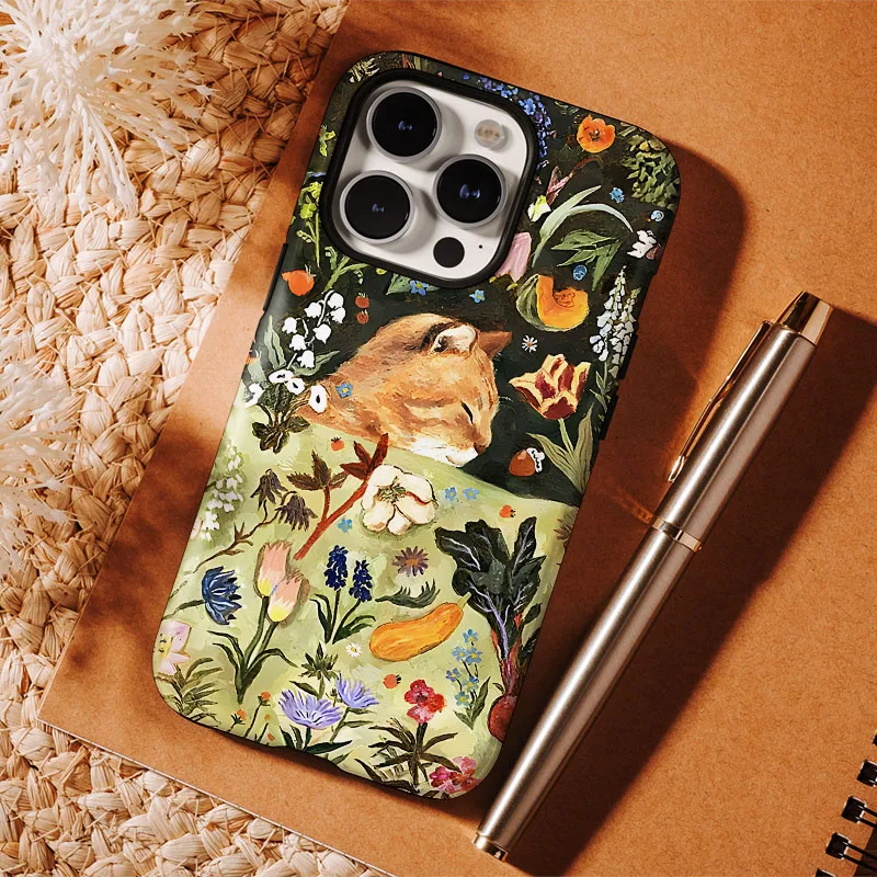 Floral Cat Pattern Dual-Layer Protective Phone Case