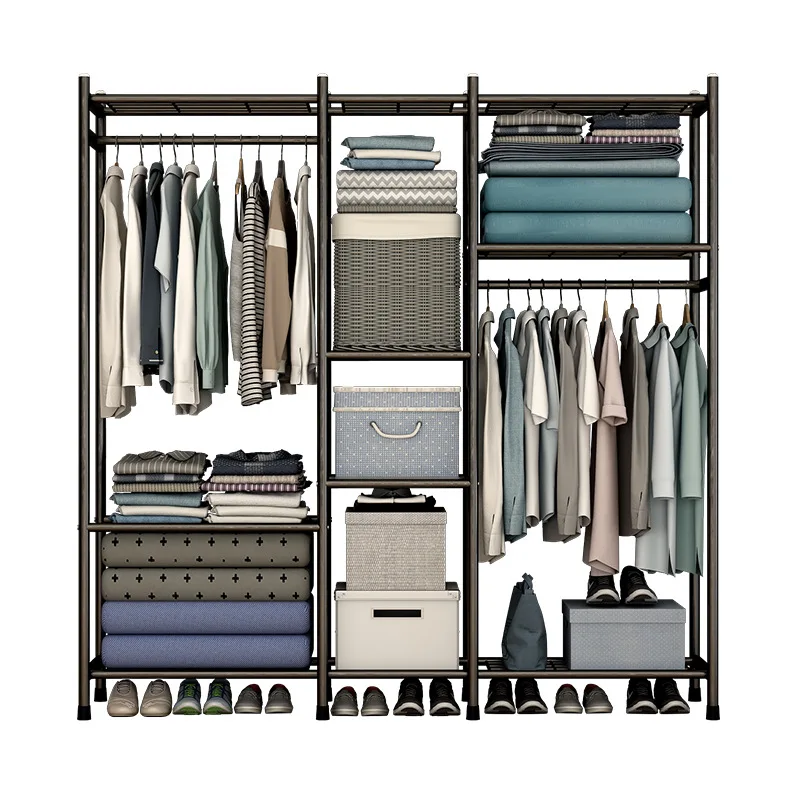 

Simple Clothes Hangers Rack Floor-to-ceiling Folding Coat Stand Wardrobe Bedroom Commodes Capacity Indoor Cabideiro Furniture