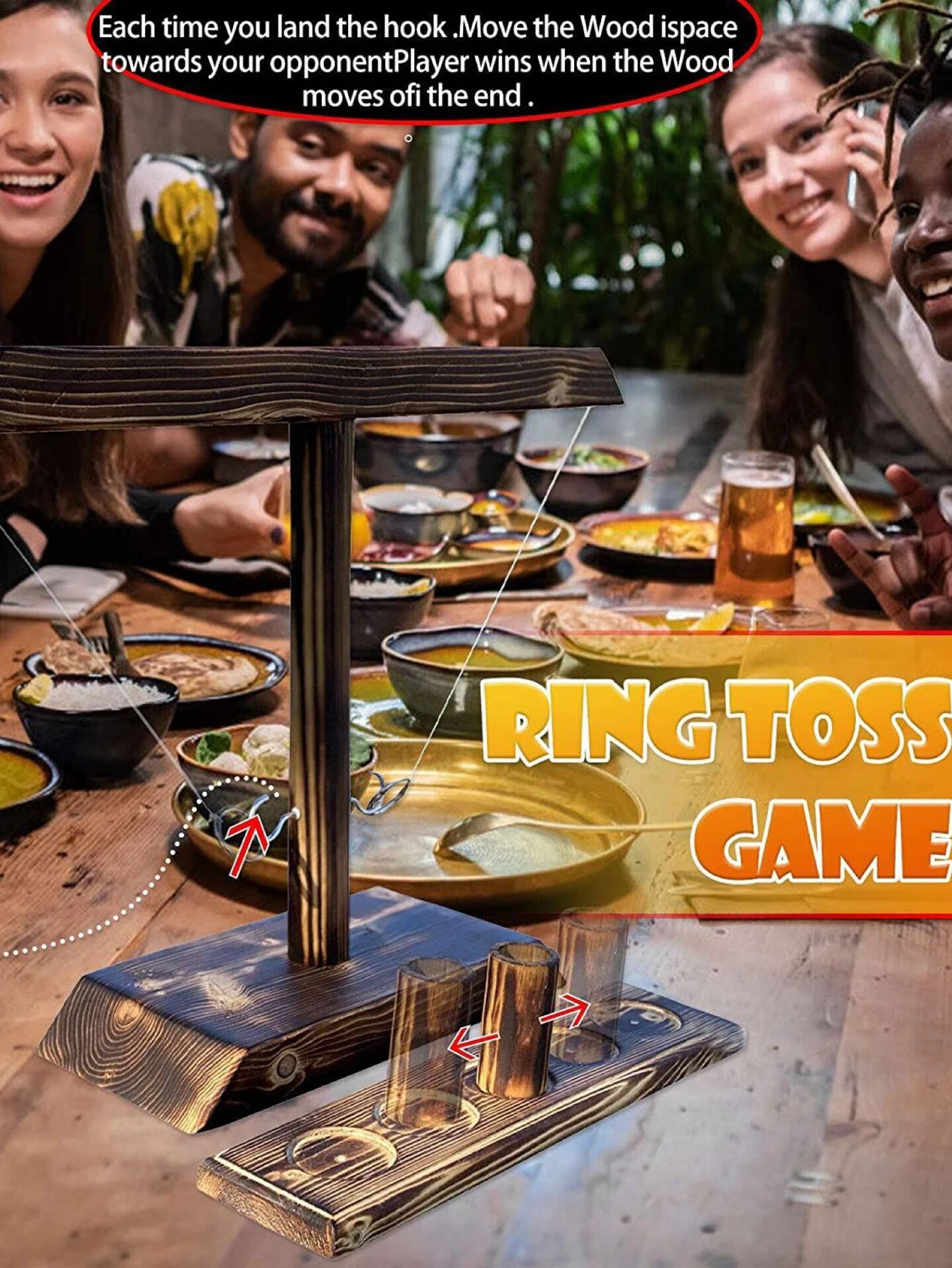1pcRingTossGamePartyToysDrinkingGameToyWoodenRingTossHooks