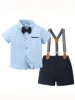 Toddler Baby Boy Clothes 1-5T Boy Gentleman Suit Short Sleeves Shirt +Suspender Pants +Bowtie Toddler Dress Boy Outfit 1