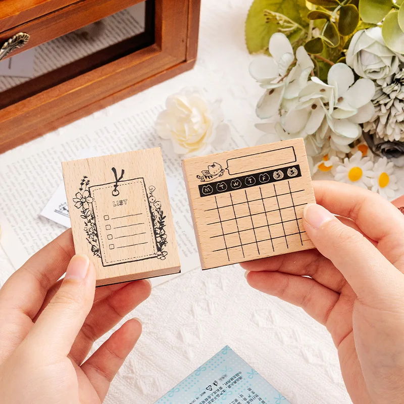 빈티지 목록 플랜 보더 풍경 나무 스탬프 창의적인 DIY 정크 저널 재료 콜라주 학생용품 문구류