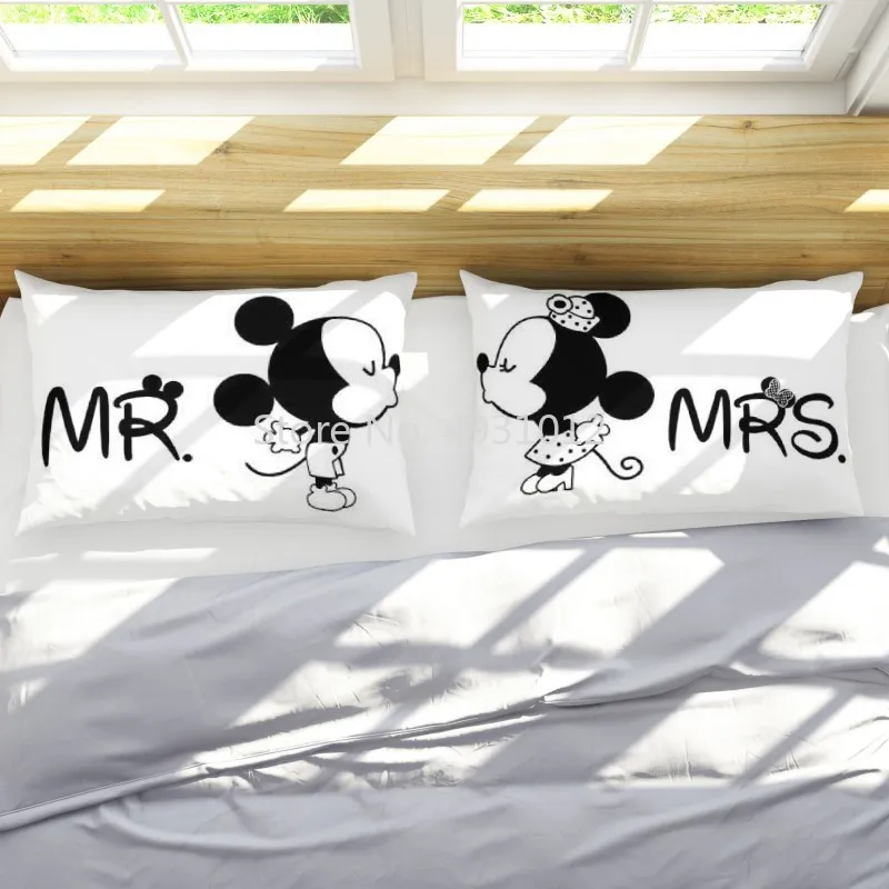 Black White Mr Mrs Couple Minnie Mickey Mouse Pillowcases Home Decoration Pillow Cover Pillowsham 50x75cm