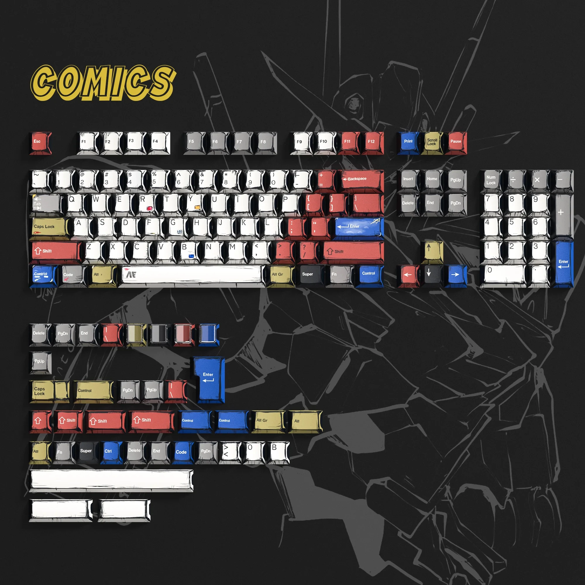 Womier Comics Graffiti 5 lados sublimación de tinte PBT Keycap 141 teclas teclado perfil Cherry para interruptores MX teclado para juegos