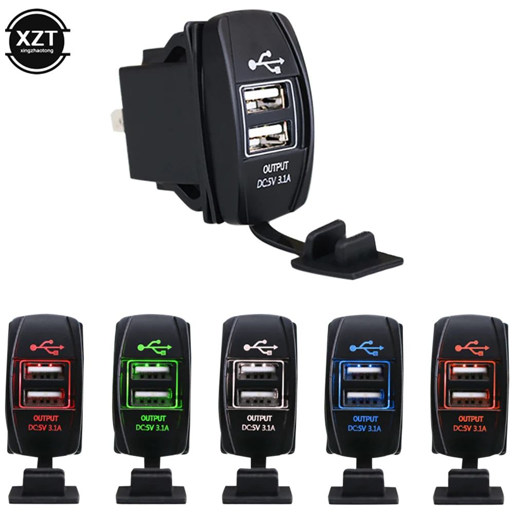 

Dual USB Car Charger 3.1A Rocker Adapter Socket LED Digital Voltmeter for Rocker Marine Switch Panel on Boat RV Vehicle