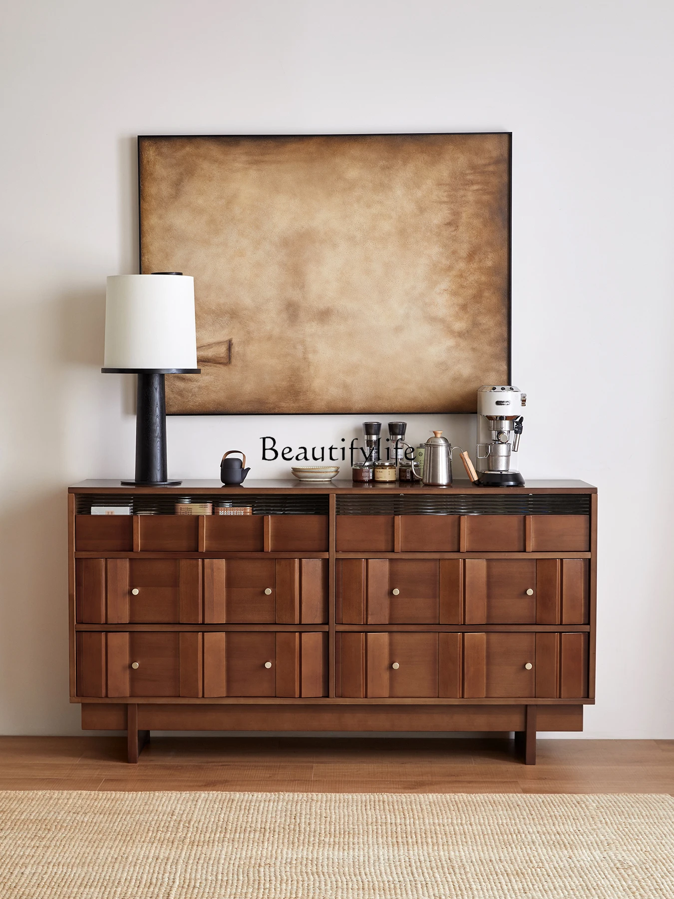 Solid Wood Bedroom Tailstock Drawer Storage Cabinet Room Storage Living Room Retro Cabinet