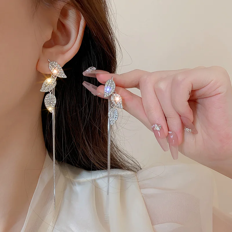 XGALBLA Rhinestone Bow Earrings - Sparkly Tassel Dangle Earrings For Women (Silver/Gold)