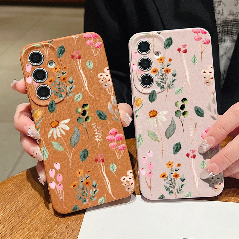 Floral Leather Texture TPU Phone Case - Small Flower Design