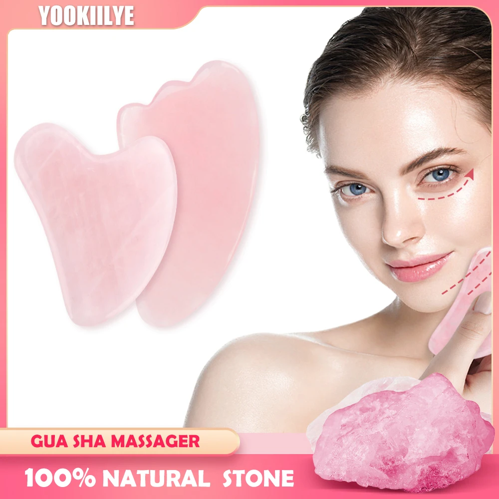 Rose Quartz Face Massager Gua Sha Scraper Natural Jade Stone Skin Care