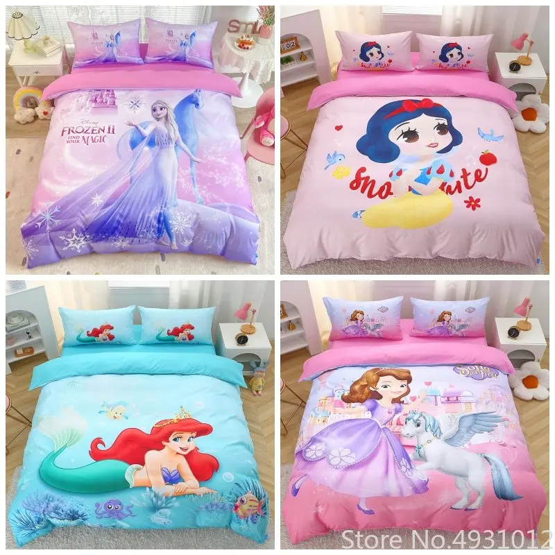 

2023 Disney Bedding Set New Frozen Elsa Anna Princess White Mermaid Sofia Duvet Cover Sets for Baby Kids Children Birthday Gift