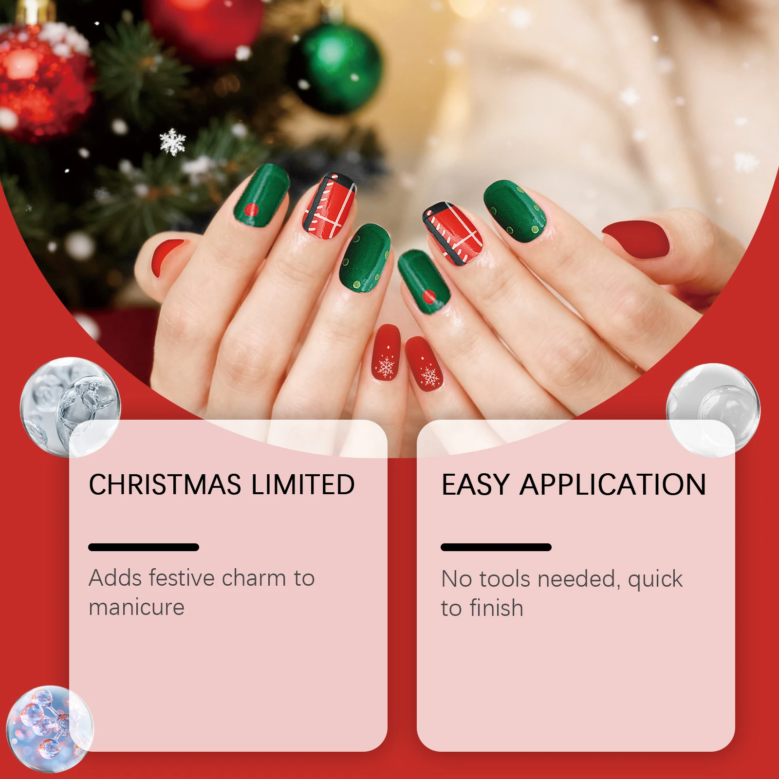 Christmas Soft Gel Nail Sticker Kit - DIY Easy-Apply Festive Nail Art Decor with Snowflake/Reindeer Designs