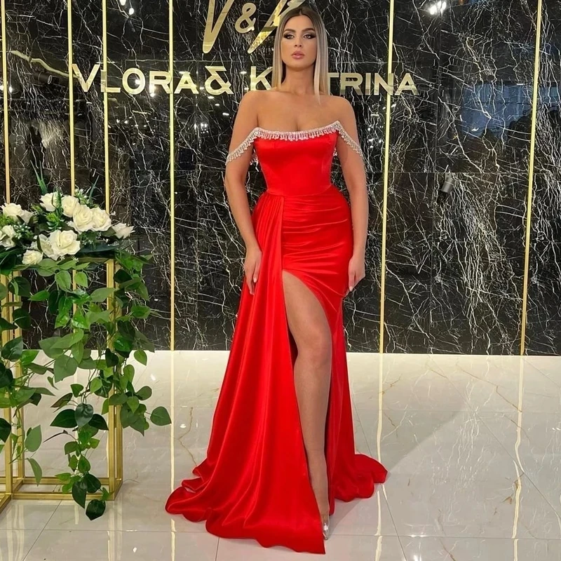 

ANGELSBRIDEP Длинные вечерние платья с открытыми плечами, вечернее платье, сексуальное платье с разрезом по бокам, вышивкой бисером, вечерние платья