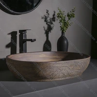 อ่างล้างหน้าเซรามิกวินเทจสำหรับห้องน้ำ อ่างล้างหน้าแบบวางบนเคาน์เตอร์ สำหรับตกแต่งบ้านและเคาน์เตอร์ห้องน้ำ 3