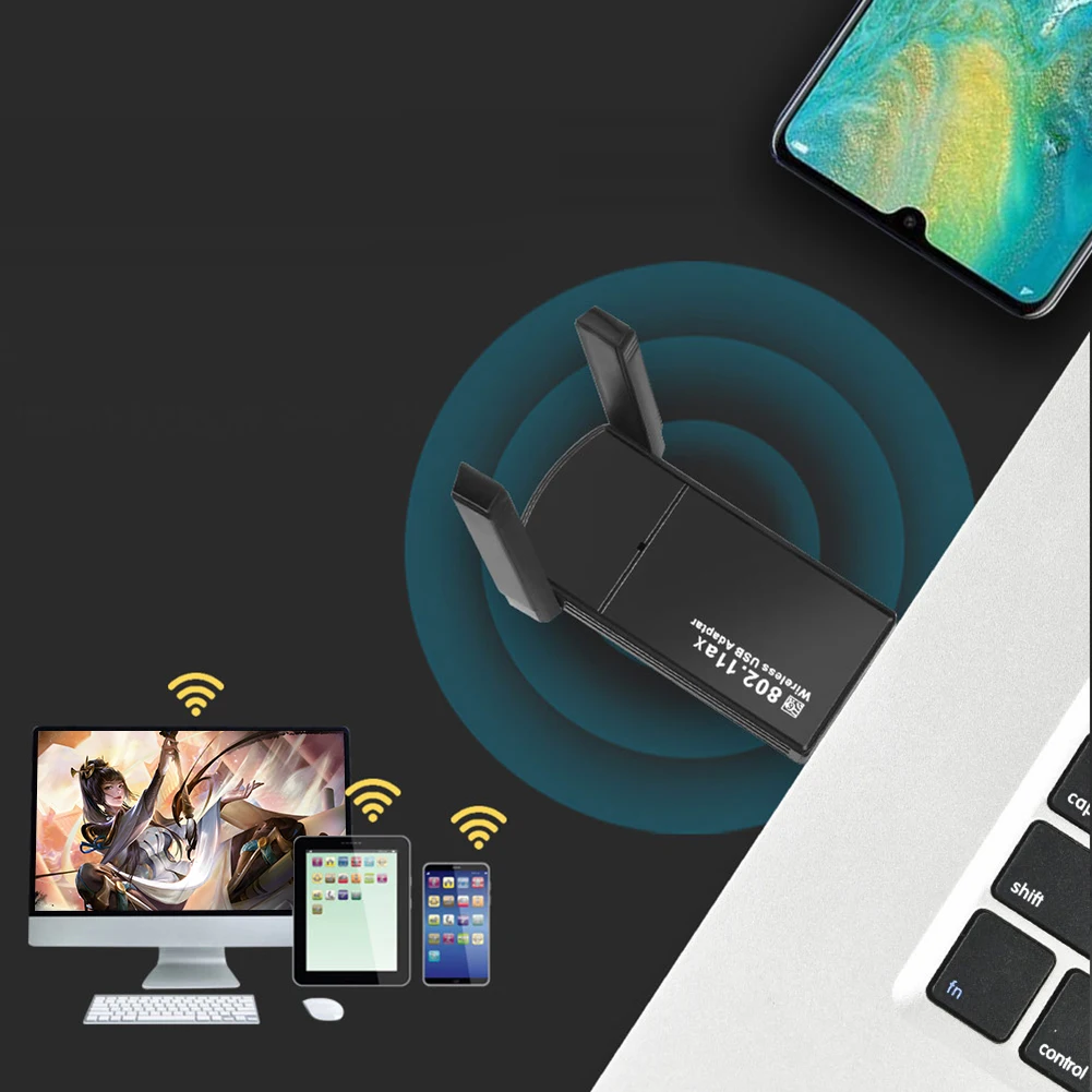 PC 노트북 윈도우용 외부 무선 어댑터, 와이파이 6, USB 3.0, 와이파이 동글 리시버, 1800Mbps