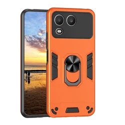 Shockproof Armor Case with Built - in Metal Stand and Magnetic Ring Holder for itel A200 (Orange)