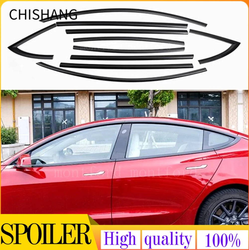 

Car Accessories For Tesla Model Y 3 2017-2023 steel Chrome black Carbon Exterior Window Molding Strip Sill side Cover Trim 10pcs