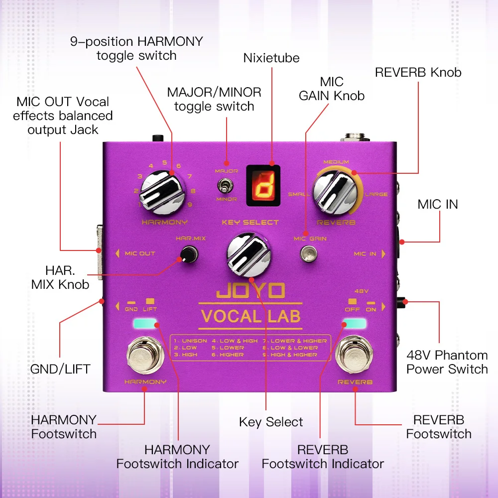 R-16 VOCAL LAB Vocal Guitar Pedal 9 Mixed Vocal Harmony Effects 3-position Vocal