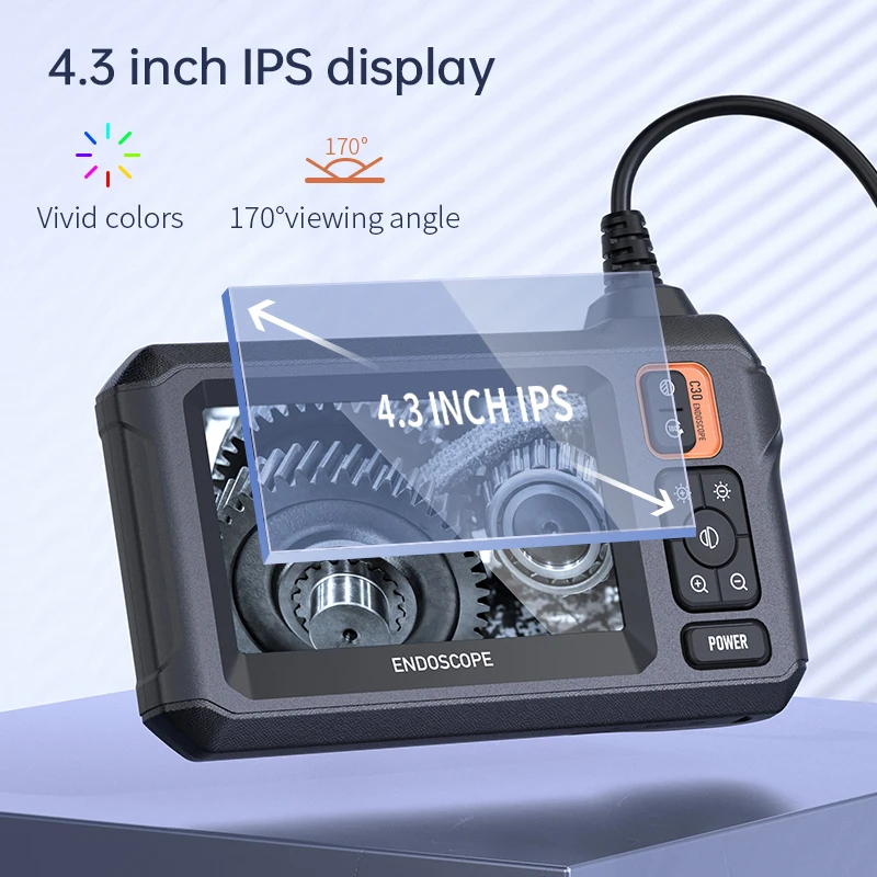 Industrial Endoscope Camera 4.3inch IPS Screen 8mm HD1080P IP67 Waterproof 8 LED Light Inspection Borescope for Pipe Car Repair