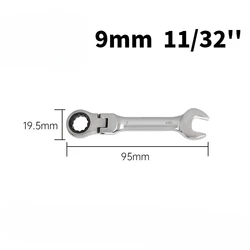 Adjustable Mini Short Handle Ratchet Wrench with Movable Head and Quick Dual - purpose Open End (9 mm)
