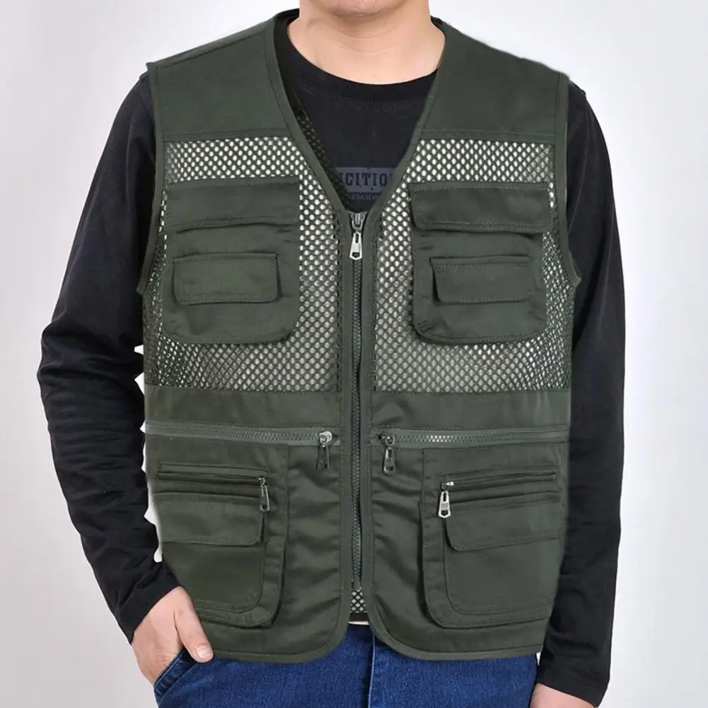 Trendy Outdoor Vest Thin Loose Pure Color Waistcoat Zippers Male Fishing  Waistcoat for Outdoor