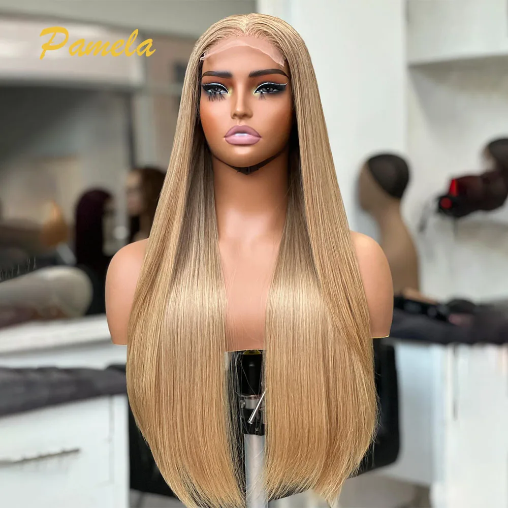 250% Density Honey Blonde 13x4 Bone Straight Transparent Lace Frontal Human Hair Glueless Wig Preplucked Ready To Wear For Women
