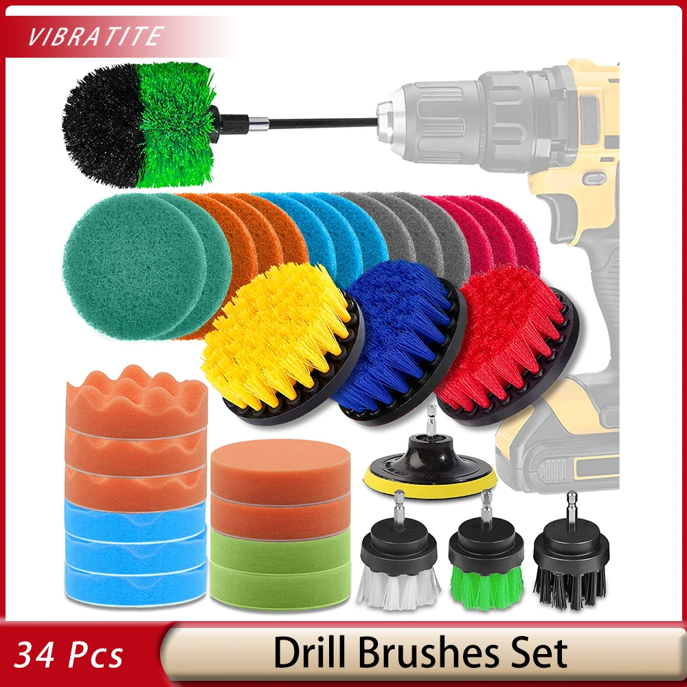 

34 Pcs Drill Brushes Set Brush for Drill Attachment Power Scrubber Brush for Grout Floor Tub Shower Tile Bathroom and Kitchen