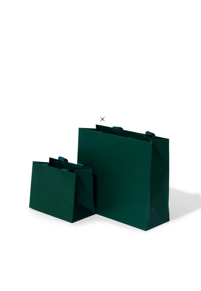 Oirlv 10Pcs Green Gift Bags Ribbon Handle Customizable Jewelry Shopping Bag Reusable Gift Packaging Bags Paper Gift Bags Packing