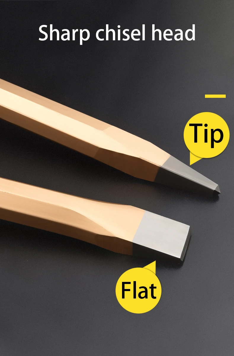 Description Picture 4 of itemFlat Head Pointed Chisel Stonemason Chisel Hand Guard Chisel Carving Knife Tungsten Alloy Steel Stone Breaking Tool Hand Tools