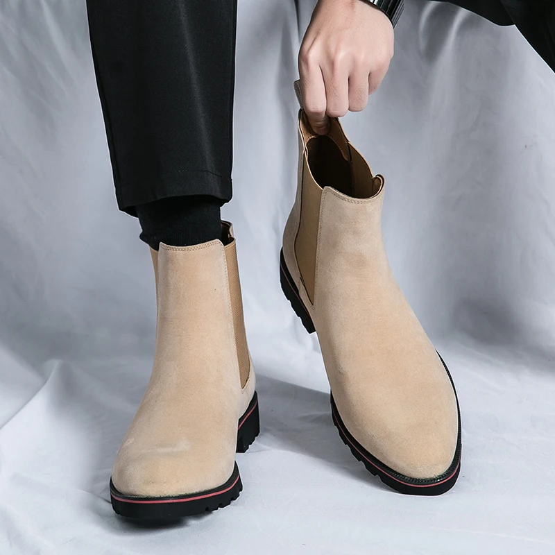 Winter Men's Luxury Suede Leather Chelsea Boots Fashion Dress Boots Men Elastic Band Ankle Handsome Male For Work