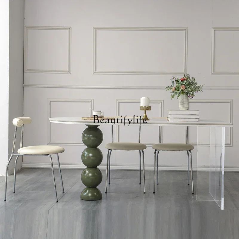 

Stone Plate Dining Table Cream Style Semi-Oval Wall Acrylic Suspension Kitchen Island Dining Table