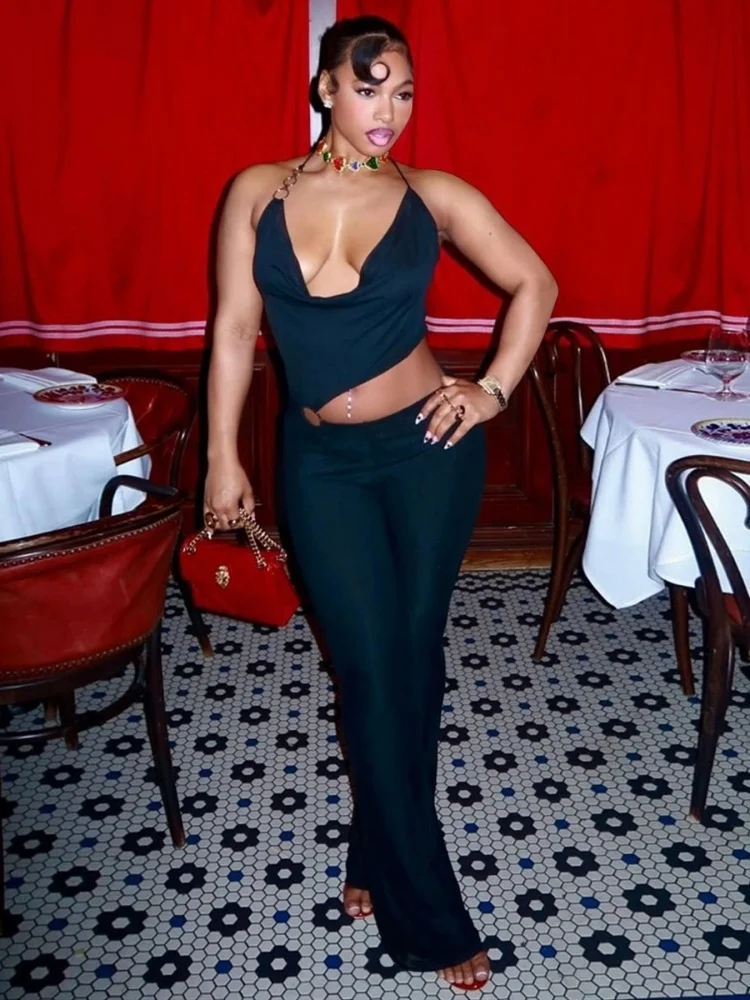 Wmstar 2025 New Women New Fashionable Elegant Jumpsuits Circle Decoration Sexy Neck Crossing Waist Revealing Figure Hugging