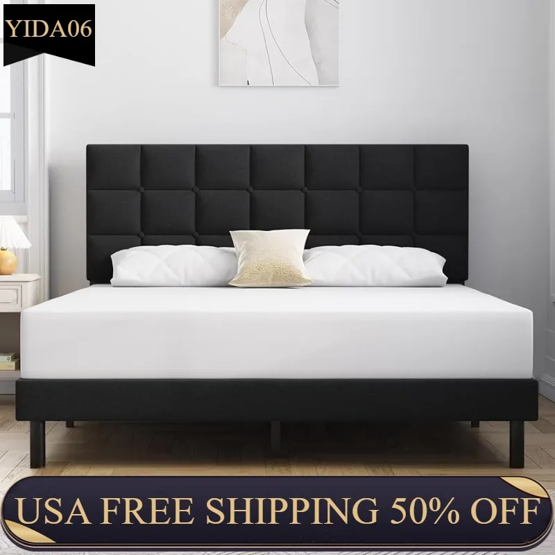 

Molblly оправа для кровати с мягкой платформой с изголовьем и прочными деревянными планками, нескользящая и бесшумная, без коробки