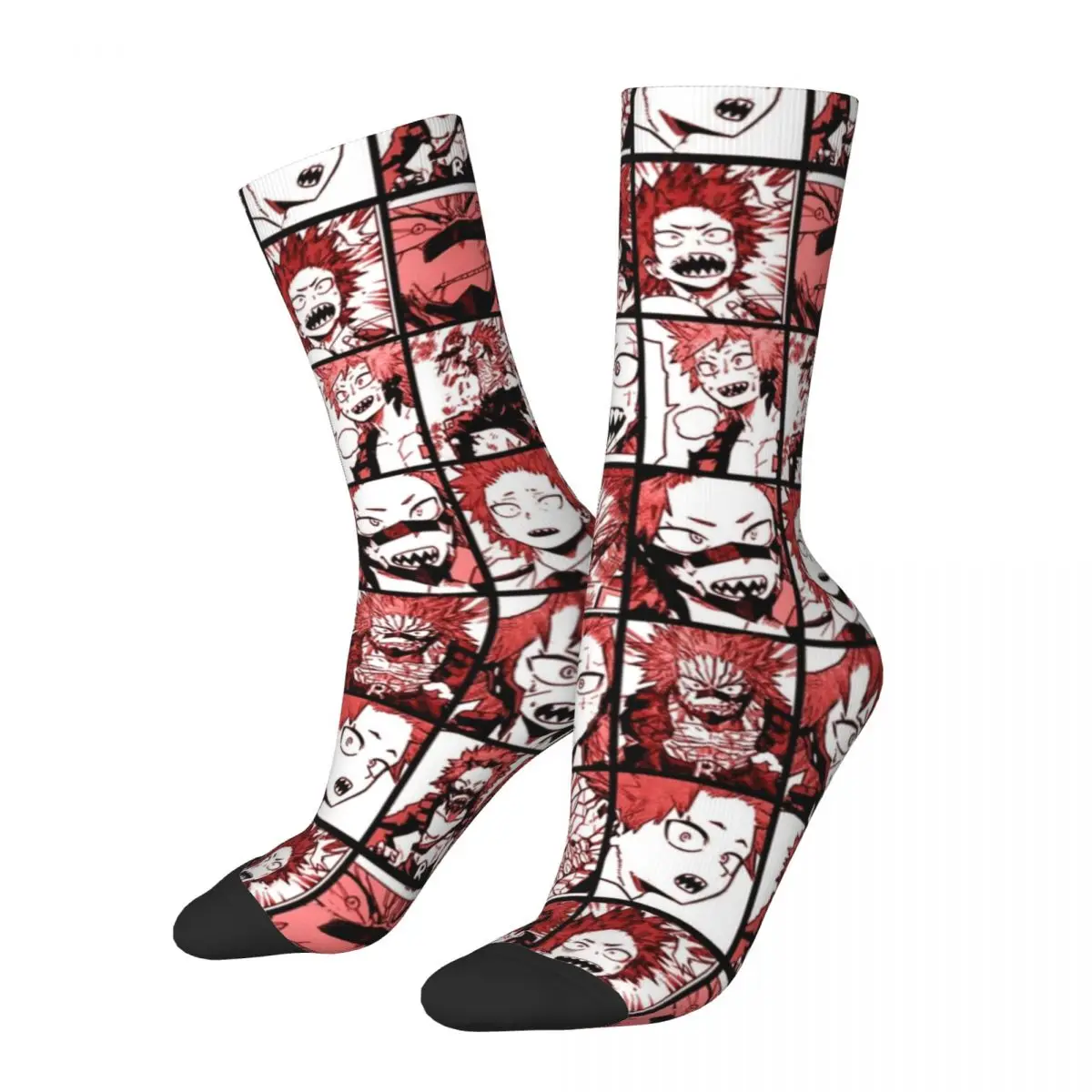 

Fashion BNHA Kirishima Collage My Hero Academia Basketball Socks Polyester Middle Tube Socks for Women Men Non-slip