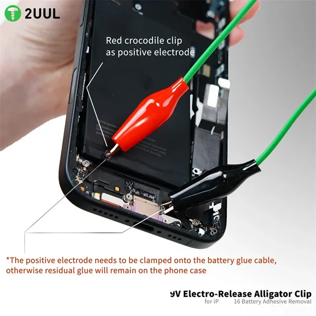 كابل ومشبك 2UUL PW03 لفك بطارية iPhone 16 (Electro Release 9V) 4