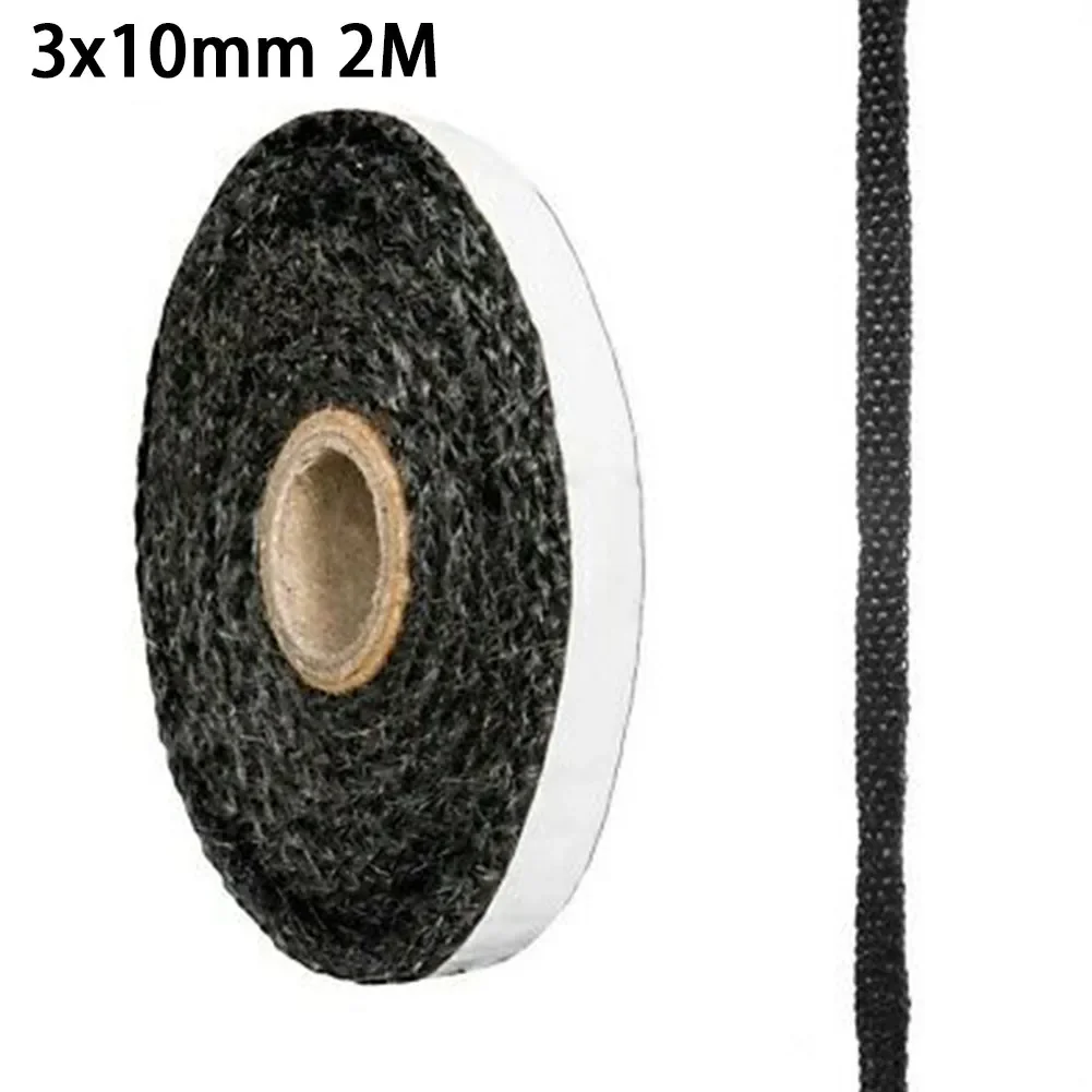 Black Flat Stoves Rope Self-Adhesive Fiberglass Fireplace Door Sealing Cord Replacement Gasket Tape 2m Length 10/15mm Width