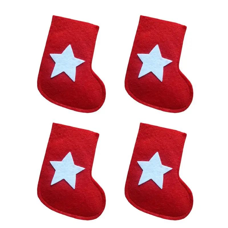 

Christmas Stockings Knife Fork Spoon Bag Silverware Holder 4Pcs Socks Cutlery Pouch Party Tableware Dining Table Decor
