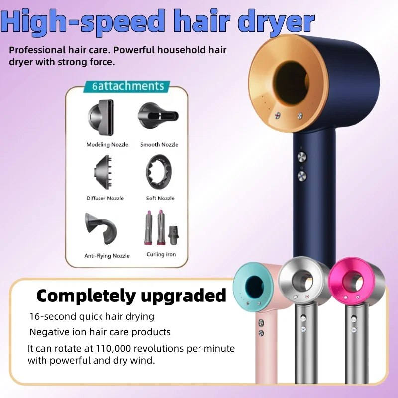 High-power hair dryer without blades for home use, fast drying to protect hair, professional high-speed hair dryer.