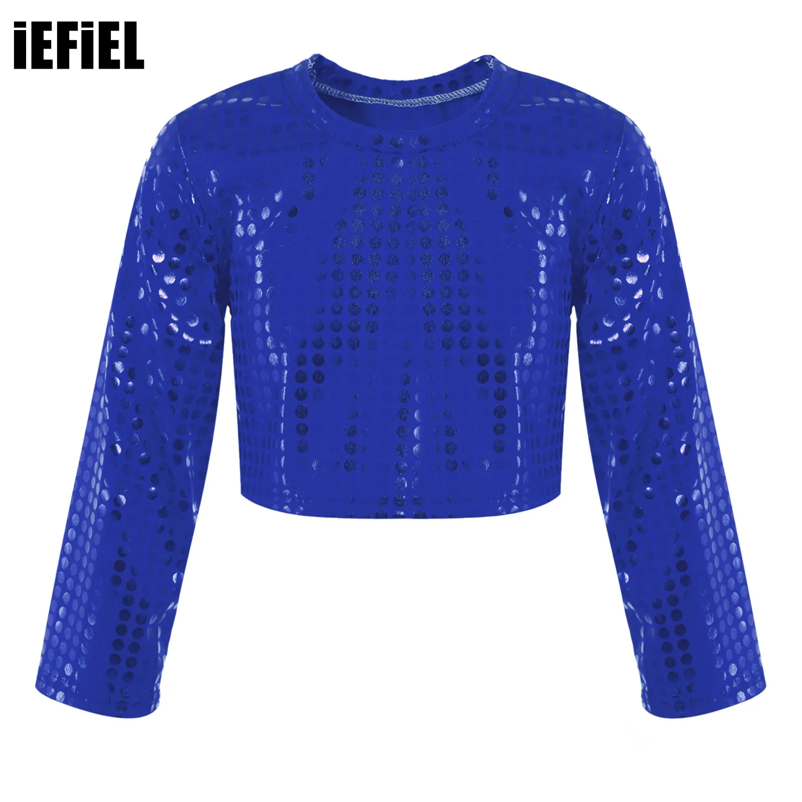 

Shiny Sequins Dance Crop Top for Kids Boys Girls Long Sleeve Solid Color Latin Jazz Dance Wear Party Stage Performance Costume