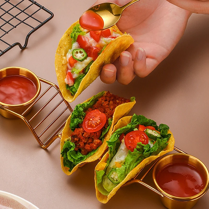 New Mexican Tortilla Rack Stainless Steel Taco Holder with Sauce Cup Set for Restaurant