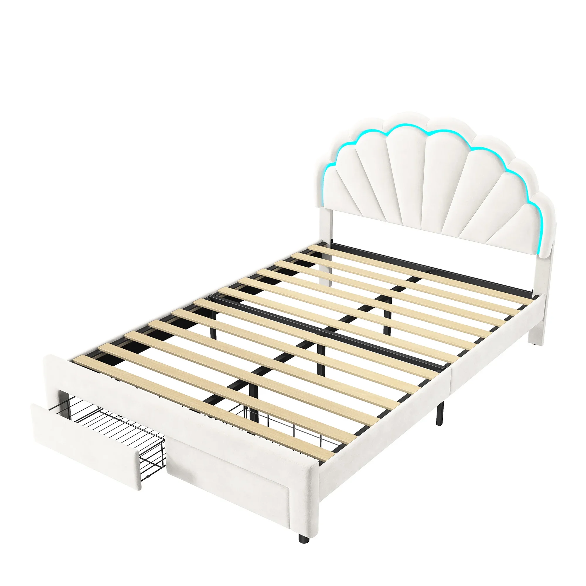 Rosahqnda gepolsterter Bettrahmen mit blumenförmigem Kopfteil, Bettrahmen, Einzelbett, Blütenblattbett, Jugendbett für Jungen und Mädchen – Detail 10